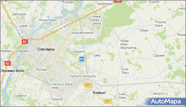 mapa Ławy gmina Rzekuń, Ławy gmina Rzekuń na mapie Targeo