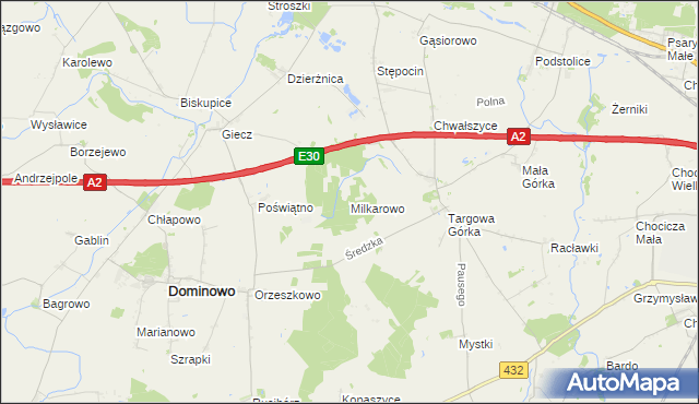 mapa Milkarowo, Milkarowo na mapie Targeo