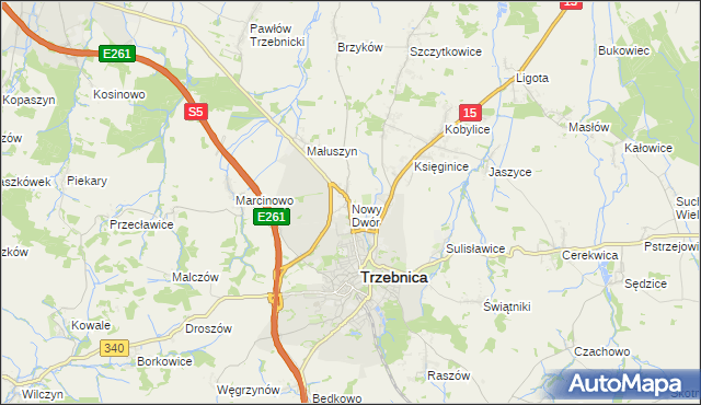 mapa Nowy Dwór gmina Trzebnica, Nowy Dwór gmina Trzebnica na mapie Targeo