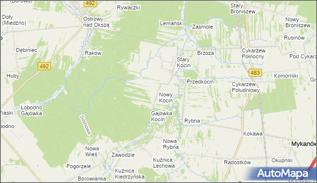 mapa Nowy Kocin, Nowy Kocin na mapie Targeo