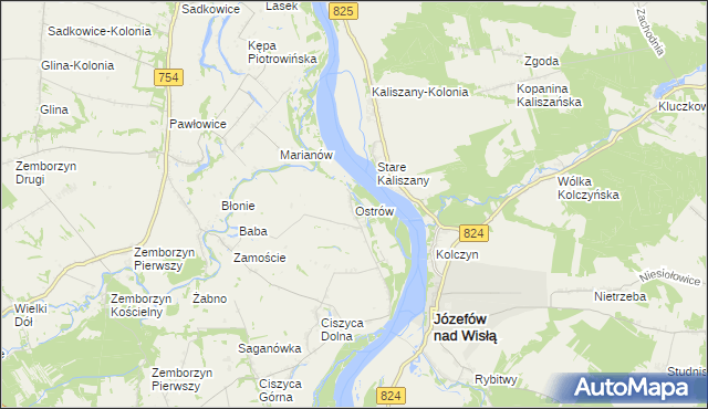 mapa Ostrów gmina Tarłów, Ostrów gmina Tarłów na mapie Targeo