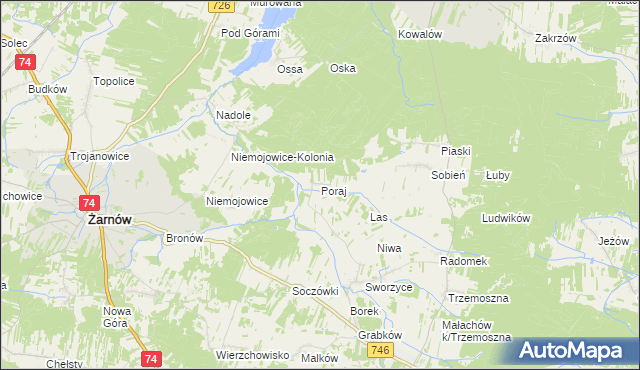 mapa Poraj gmina Końskie, Poraj gmina Końskie na mapie Targeo