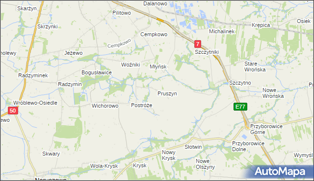 mapa Pruszyn gmina Płońsk, Pruszyn gmina Płońsk na mapie Targeo