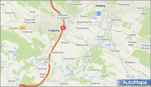 mapa Radkowice gmina Chęciny, Radkowice gmina Chęciny na mapie Targeo