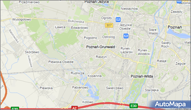 mapa Raszyn gmina Poznań, Raszyn gmina Poznań na mapie Targeo
