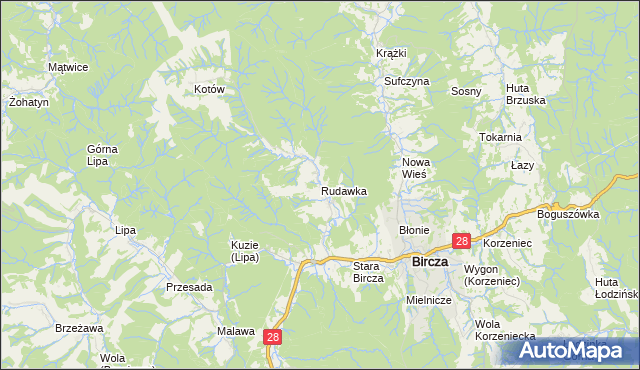 mapa Rudawka gmina Bircza, Rudawka gmina Bircza na mapie Targeo