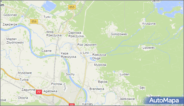 mapa Rzeczyca Długa, Rzeczyca Długa na mapie Targeo