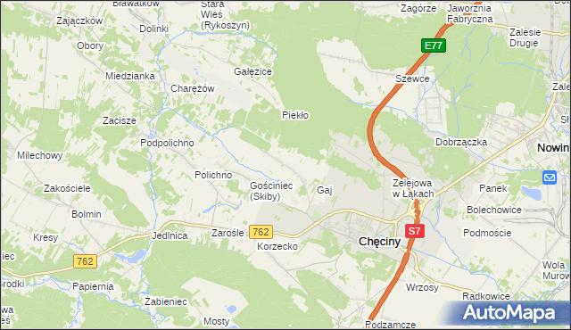 mapa Skiby gmina Chęciny, Skiby gmina Chęciny na mapie Targeo
