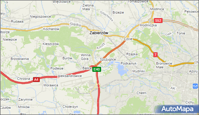 mapa Szczyglice gmina Zabierzów, Szczyglice gmina Zabierzów na mapie Targeo