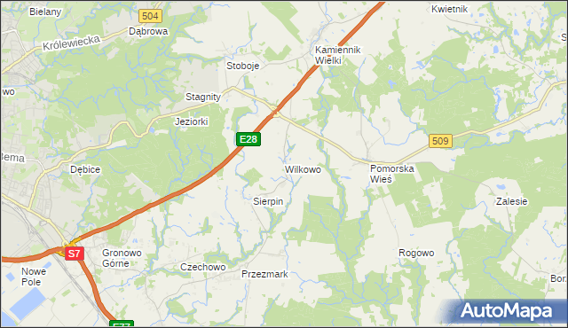 mapa Wilkowo gmina Milejewo, Wilkowo gmina Milejewo na mapie Targeo