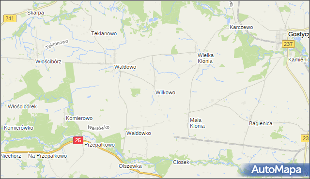mapa Wilkowo gmina Sępólno Krajeńskie, Wilkowo gmina Sępólno Krajeńskie na mapie Targeo