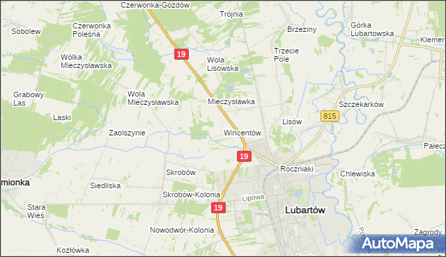 mapa Wincentów gmina Lubartów, Wincentów gmina Lubartów na mapie Targeo