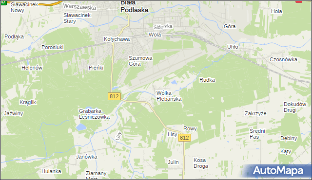 mapa Wólka Plebańska gmina Biała Podlaska, Wólka Plebańska gmina Biała Podlaska na mapie Targeo