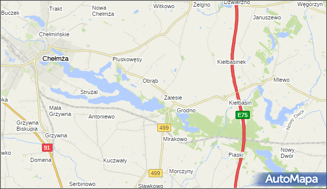 mapa Zalesie gmina Chełmża, Zalesie gmina Chełmża na mapie Targeo