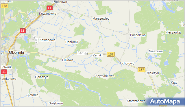mapa Żerniki gmina Oborniki, Żerniki gmina Oborniki na mapie Targeo