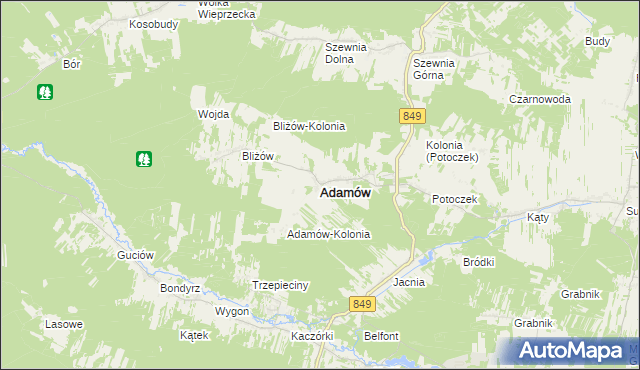 mapa Adamów powiat zamojski, Adamów powiat zamojski na mapie Targeo