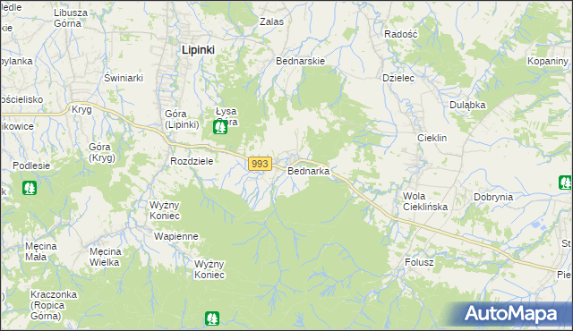 mapa Bednarka gmina Lipinki, Bednarka gmina Lipinki na mapie Targeo