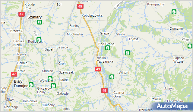 mapa Białka Tatrzańska, Białka Tatrzańska na mapie Targeo