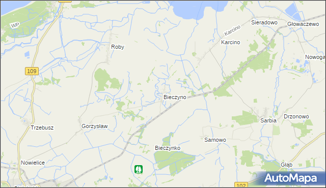 mapa Bieczyno, Bieczyno na mapie Targeo