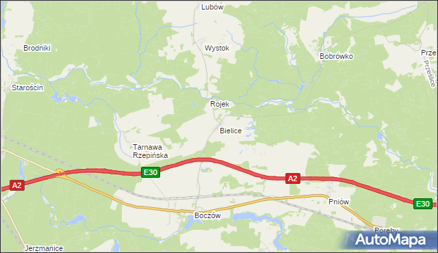 mapa Bielice gmina Torzym, Bielice gmina Torzym na mapie Targeo