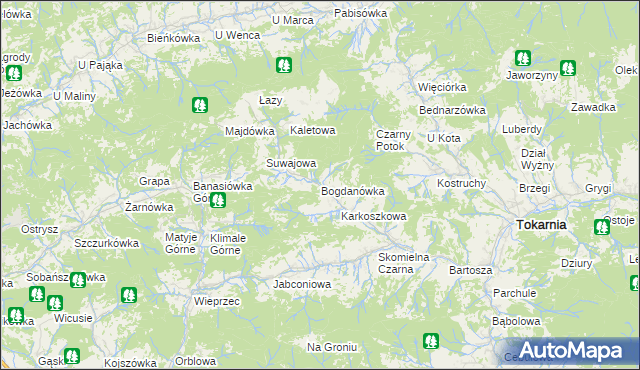 mapa Bogdanówka gmina Tokarnia, Bogdanówka gmina Tokarnia na mapie Targeo