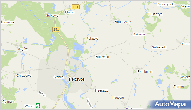 mapa Bolewice gmina Pełczyce, Bolewice gmina Pełczyce na mapie Targeo