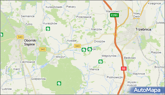 mapa Borkowice gmina Oborniki Śląskie, Borkowice gmina Oborniki Śląskie na mapie Targeo