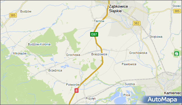 mapa Braszowice, Braszowice na mapie Targeo