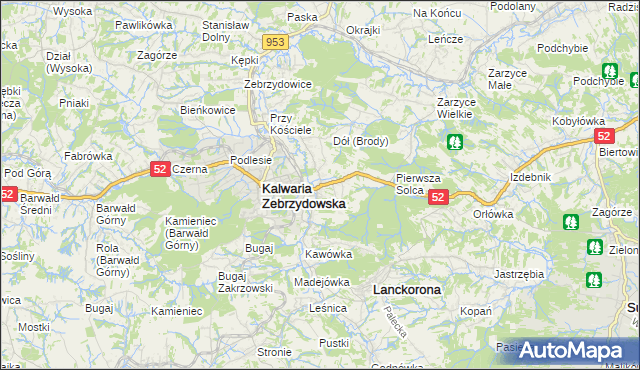 mapa Brody gmina Kalwaria Zebrzydowska, Brody gmina Kalwaria Zebrzydowska na mapie Targeo