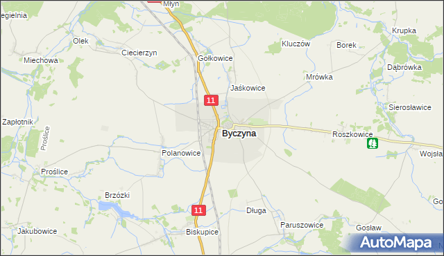 mapa Byczyna powiat kluczborski, Byczyna powiat kluczborski na mapie Targeo
