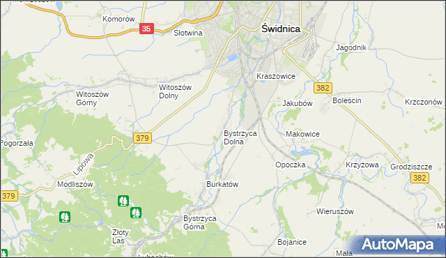 mapa Bystrzyca Dolna, Bystrzyca Dolna na mapie Targeo