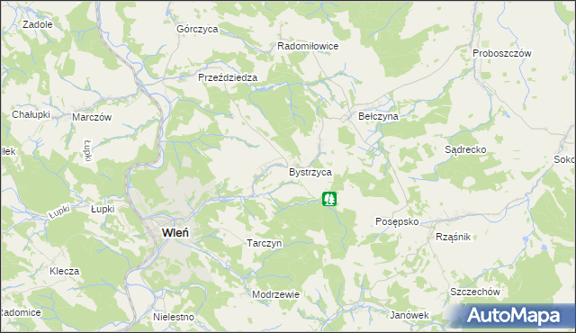 mapa Bystrzyca gmina Wleń, Bystrzyca gmina Wleń na mapie Targeo