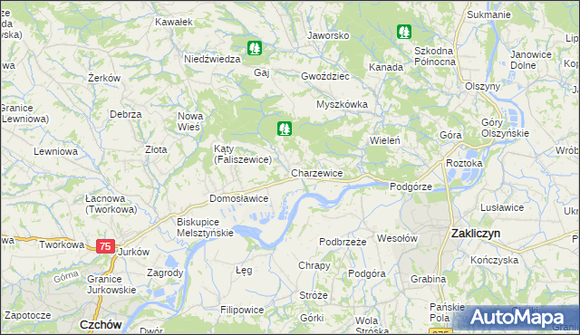 mapa Charzewice, Charzewice na mapie Targeo