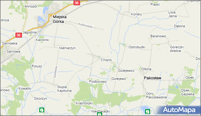 mapa Chojno gmina Pakosław, Chojno gmina Pakosław na mapie Targeo