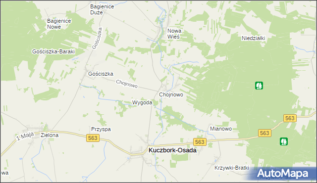 mapa Chojnowo gmina Kuczbork-Osada, Chojnowo gmina Kuczbork-Osada na mapie Targeo