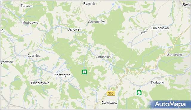 mapa Chrośnica gmina Jeżów Sudecki, Chrośnica gmina Jeżów Sudecki na mapie Targeo