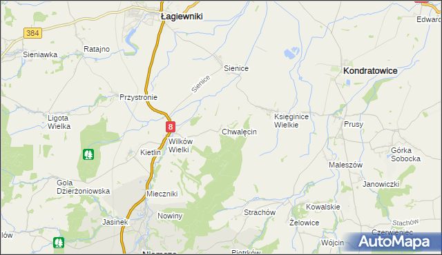 mapa Chwalęcin gmina Niemcza, Chwalęcin gmina Niemcza na mapie Targeo