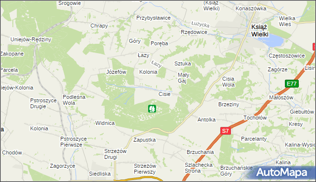 mapa Cisie gmina Książ Wielki, Cisie gmina Książ Wielki na mapie Targeo