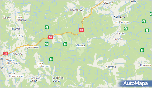 mapa Cisowa gmina Krasiczyn, Cisowa gmina Krasiczyn na mapie Targeo