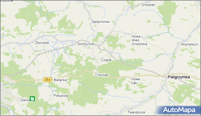 mapa Czaple gmina Pielgrzymka, Czaple gmina Pielgrzymka na mapie Targeo