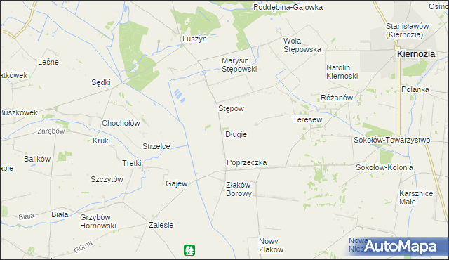 mapa Długie gmina Kiernozia, Długie gmina Kiernozia na mapie Targeo