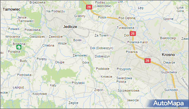 mapa Dobieszyn gmina Jedlicze, Dobieszyn gmina Jedlicze na mapie Targeo