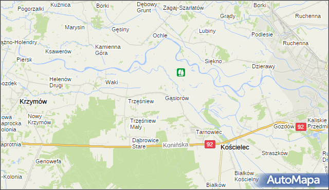 mapa Gąsiorów gmina Kościelec, Gąsiorów gmina Kościelec na mapie Targeo