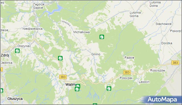 mapa Glinno gmina Walim, Glinno gmina Walim na mapie Targeo