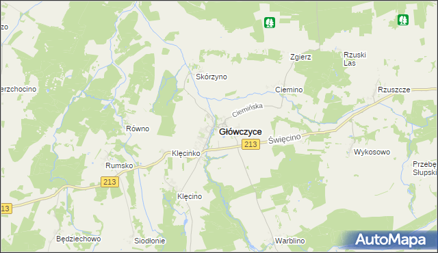 mapa Główczyce powiat słupski, Główczyce powiat słupski na mapie Targeo