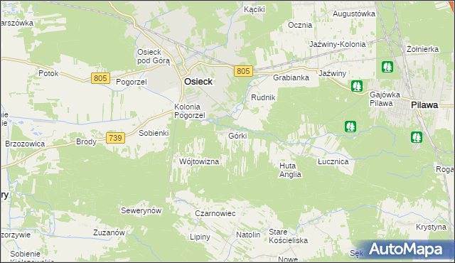 mapa Górki gmina Osieck, Górki gmina Osieck na mapie Targeo