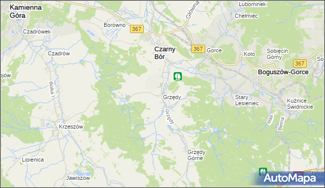 mapa Grzędy gmina Czarny Bór, Grzędy gmina Czarny Bór na mapie Targeo