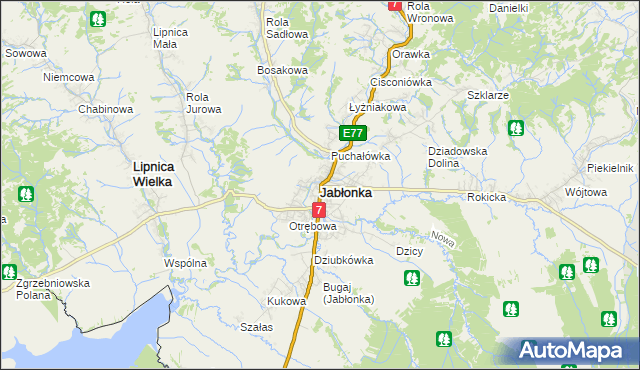 mapa Jabłonka powiat nowotarski, Jabłonka powiat nowotarski na mapie Targeo