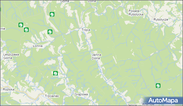 mapa Jamna Dolna, Jamna Dolna na mapie Targeo