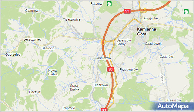 mapa Janiszów gmina Kamienna Góra, Janiszów gmina Kamienna Góra na mapie Targeo